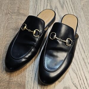 Gucci Princetown Slippers Black Leather Loafers Womens Sz 6/6.5 Or 36 1/2
